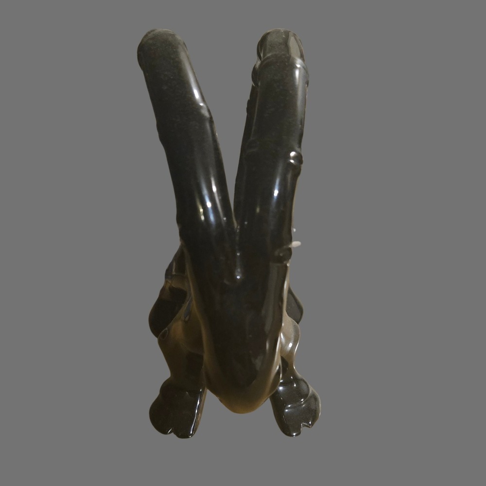 Vtg Royal Haeger Mid Century Modern Black Gloss Ceramic Ibex Ram bookend MCM set - Picture 2 of 11